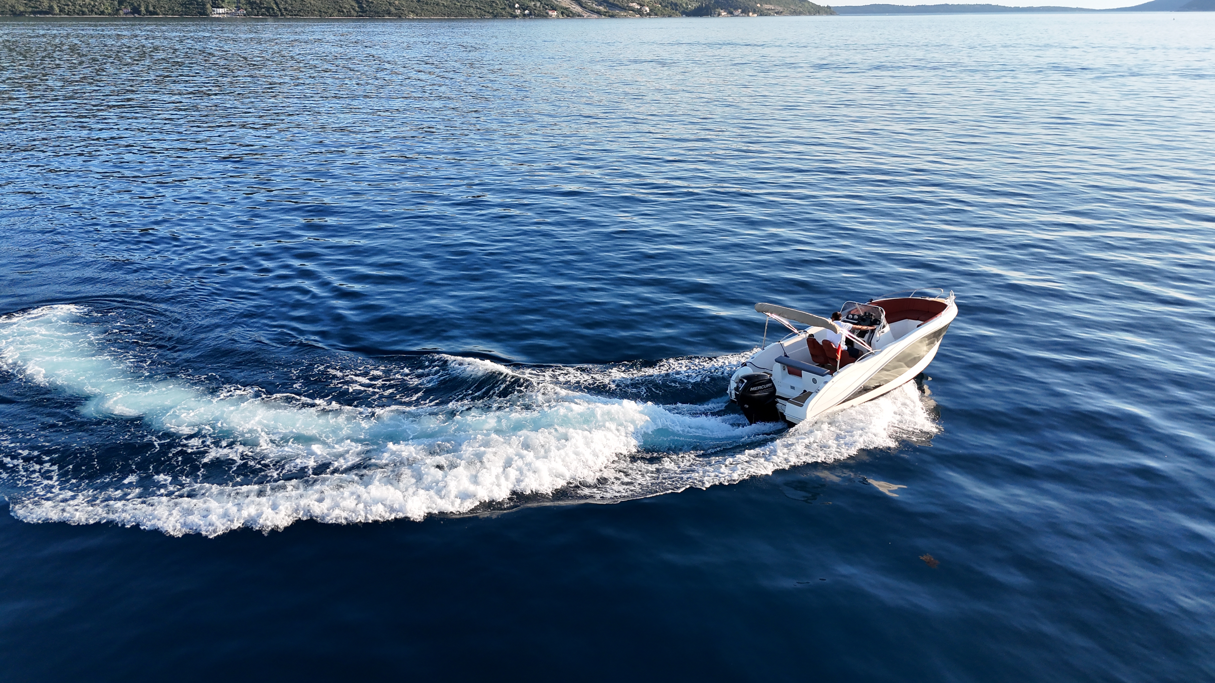 Aerial boat view in Boka Bay